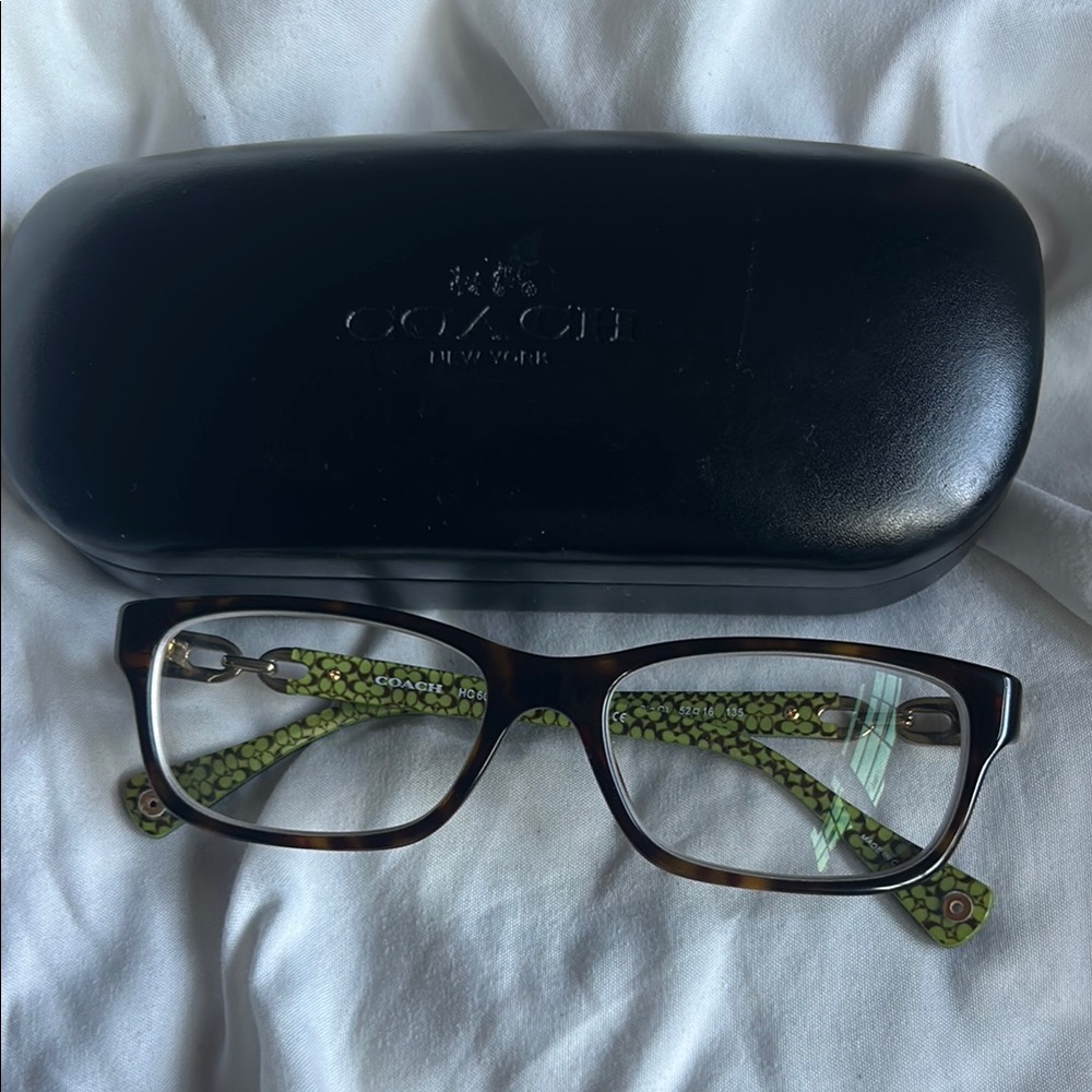 Coach Brown Glasses with Green Accents